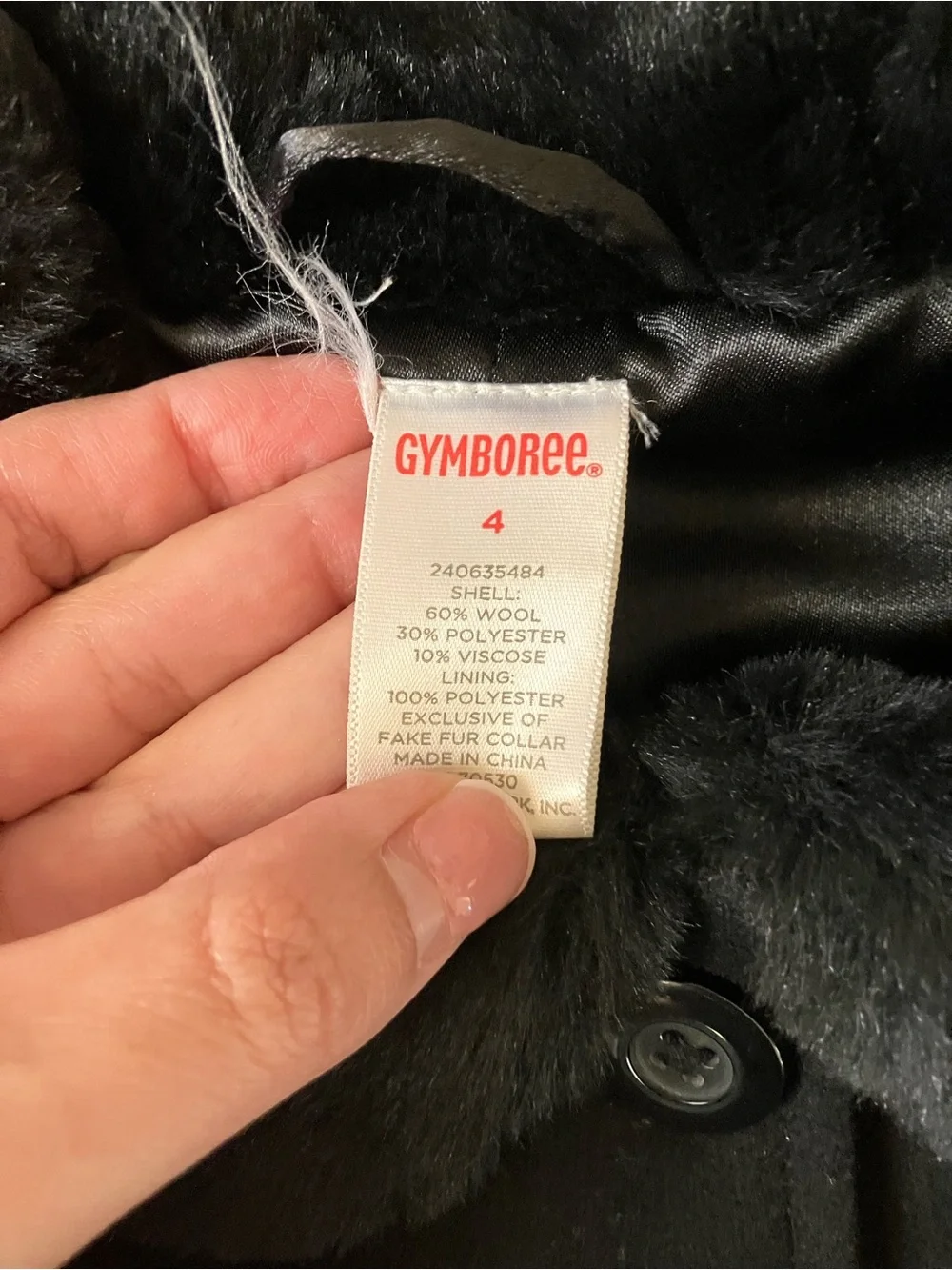 Gymboree Black Pea Coat with Faux-Fur Collar